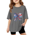 thumbnail image 3 of CCRFTGI 250 Anniversary USA Flag Tops for Child Girls 10-12 USA Shirts Bow USA Flag Summer Casual T-Shirts Independence Day Teen Girl Clothes Tee Top Gray 9-10 Years, 3 of 4