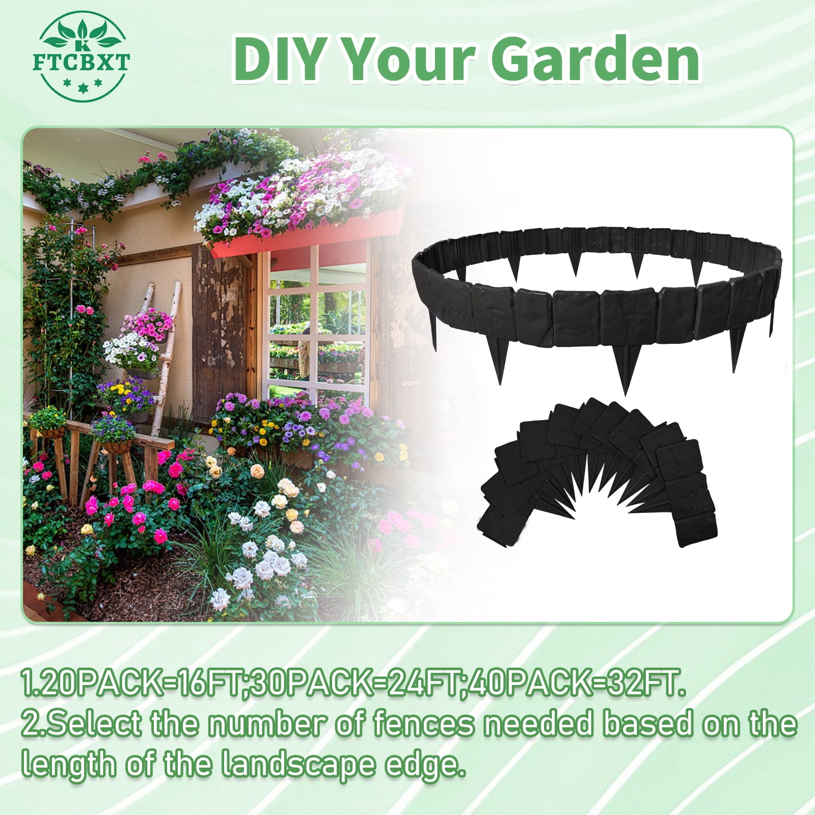 2025 New Landscape Edging Border,16 ft Plastic Stone Effect Garden Edging Border for Lawns,Flower Beds,Patios ,Yard (20 pcs, Black)