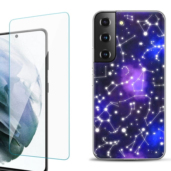 Slim-Fit Fashion Gel Phone Case for Samsung Galaxy S22  5G / S22 Plus 5G, with Tempered Glass Screen Protector, by OneToughShield ® - Constellations