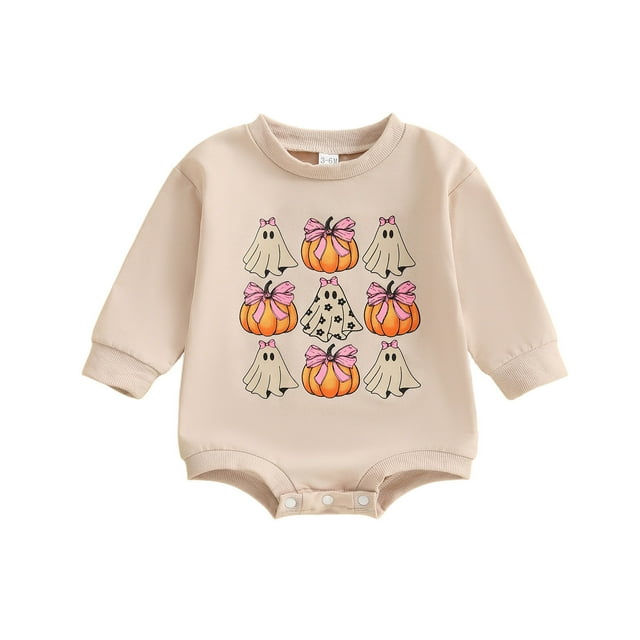 Justaucorps à Manches Longues Imprimé Halloween pour Bébés Filles Citrouille Col Rond Triangle Combinaison pour Nourrissons Tout-Petits Adapté pour 0 18M