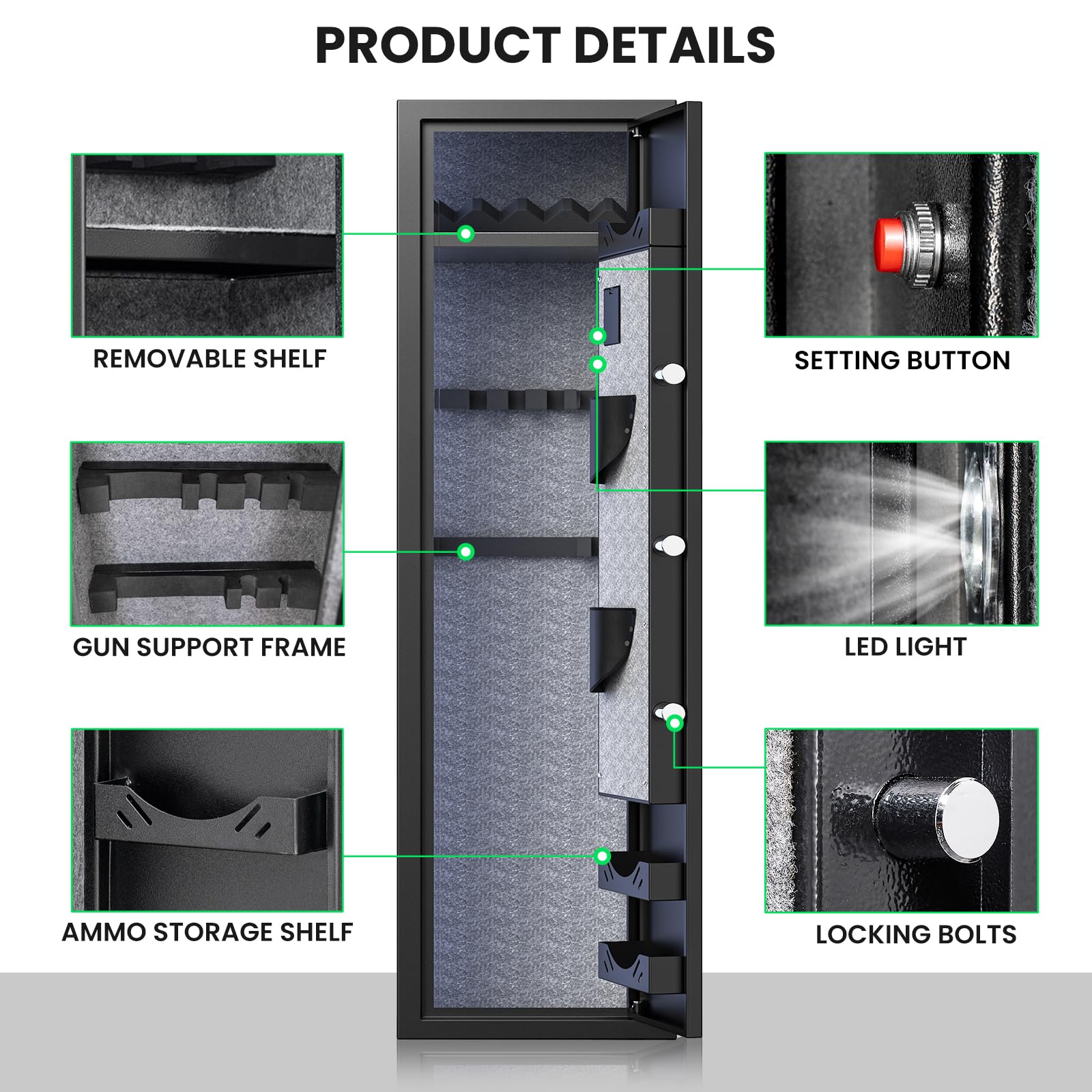 Gun Safe, Quick Access 4-5 Digital Gun Safe, Gun Safes for Guns and Shotguns, Gun Safe with Adjustable Support Frame, Pistols Rack, Ammo Storage Shelf and Pistol Bag