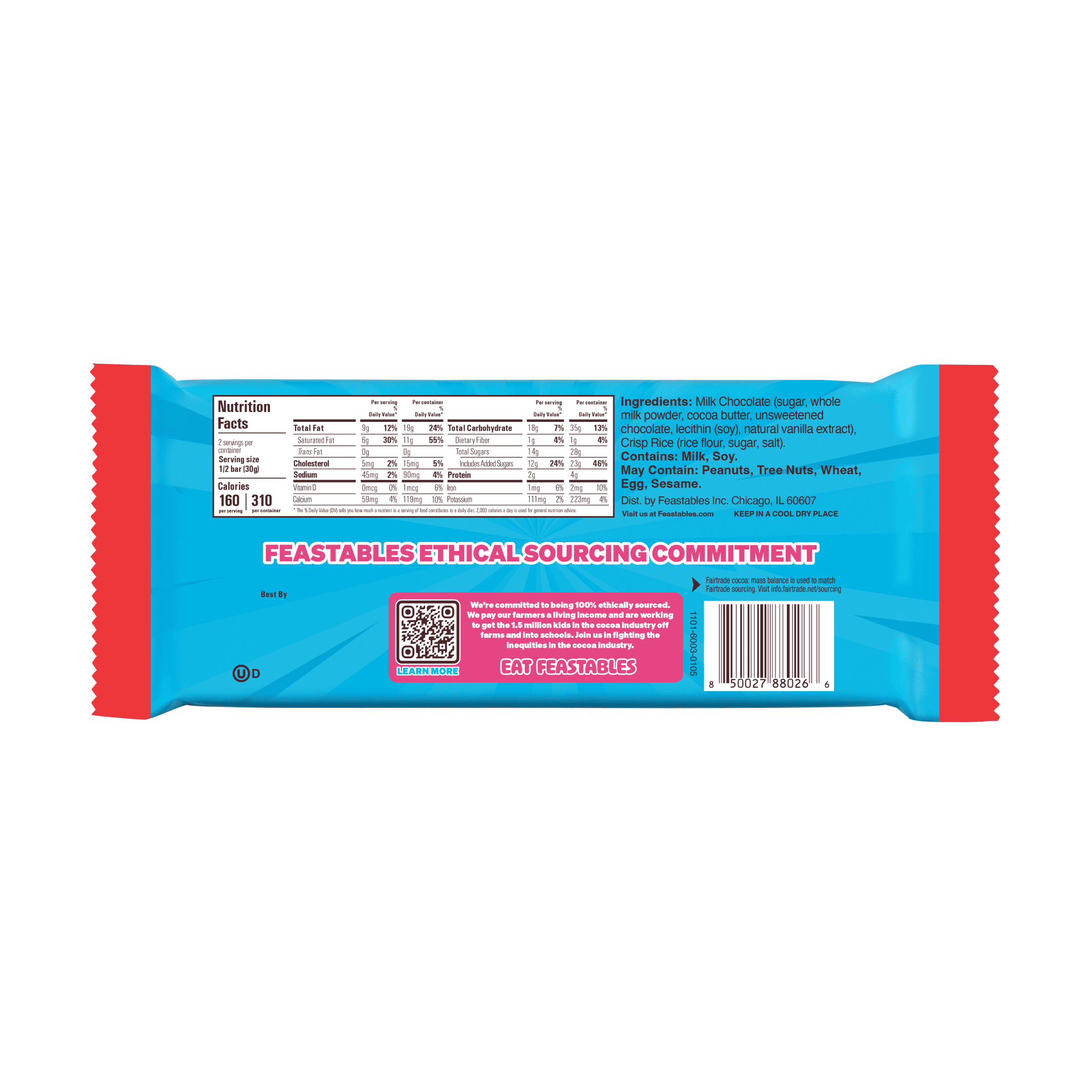(2 pack) Feastables MrBeast Milk Chocolate Crunch Bar, 2.1 oz (60g), 1 Count
