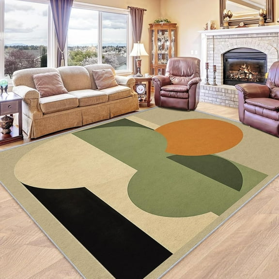 Mid Century Modern Rug Washable Abstract Geometric Rugs For Living Room Bedroom, Minimalist Area Rug For Home Decor, Non Slip Backing Floor Carpet 5x7ft
