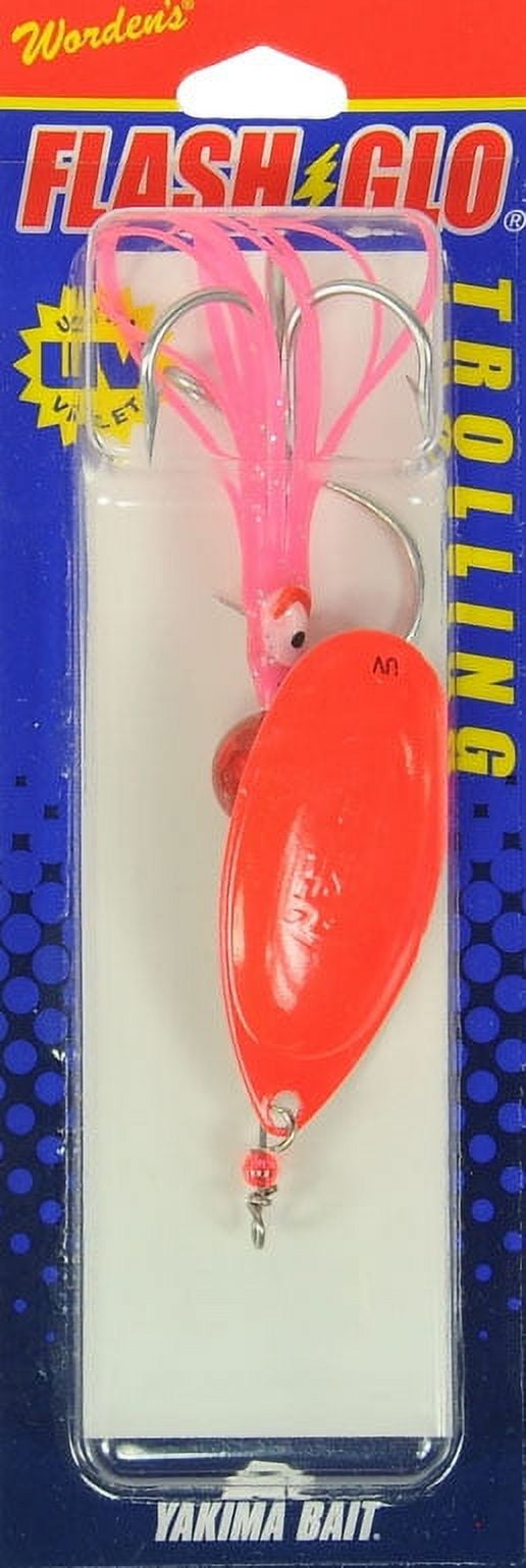 Yakima Bait Worden's Flash Glo 4-3/4" UV Squid Spinners Trolling Fishing Lure, Fluorescent Red