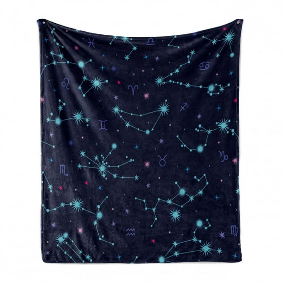 Astrology Soft Flannel Fleece Throw Blanket, Colorful Zodiac Horoscope Sign with Dots and Snowflake Like Image, Cozy Plush for Indoor and Outdoor Use, 70" x 90", Mint Green Purple, by Ambesonne