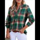 thumbnail image 3 of Camisas A Cuadros con Cuello en V para Mujer, Elegantes, Informales, con Botones, Estilo Bohemio, para el Trabajo, de Larga, para Otoño. Verde Oscuro XL, 3 of 9