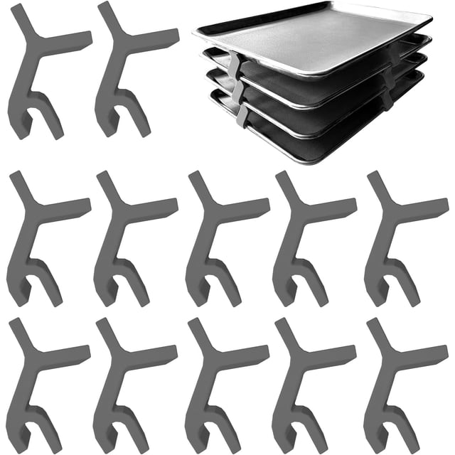 YYBD 12Pcs Tray Stackers TPR Baking Sheet Stacker Baking Sheet Rack Freeze Dryer Stacker Universal Baking Sheet Pan Stacker Kitchen Countertop Accessory for Canteen Fast Food Restaurant Picnic (Black)