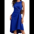 thumbnail image 2 of Vestido de Cóctel de Verano para Mujer, Sin Mangas, con Cintura Fruncida, Fluido, Corte A, Corte Alto y Bajo, Midi, Azul, Talla L, 2 of 6