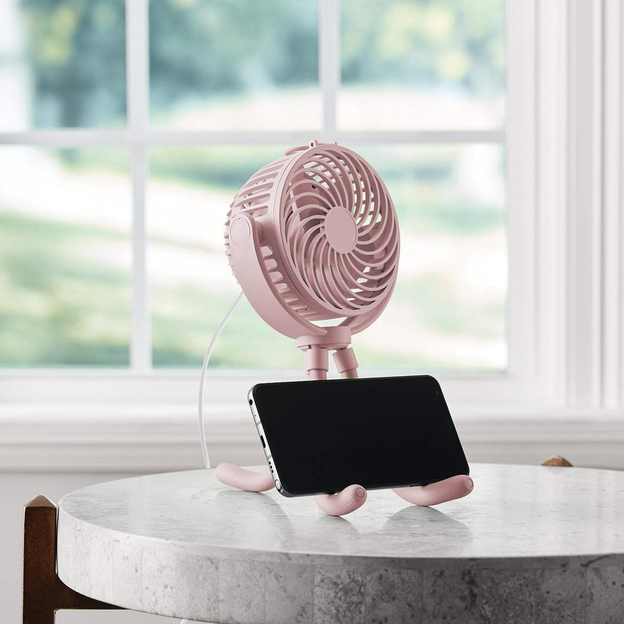 Mainstays 4-Inch New USB Rechargeable Fan with Flexible Tripod for Strollers with 3 Speeds, Pink