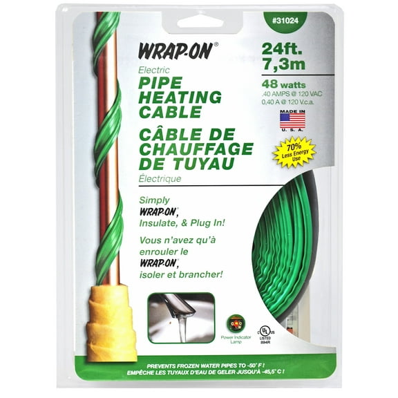 Wrap-on Pipe Heating Cables, W/thermostat, 120 V, Green