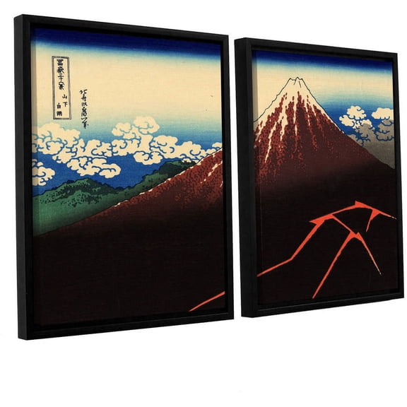 ArtWall Katsushika Hokusai "Shower Below the Summit (Sanka Hakuu)" 2-Piece Floater Framed Canvas Set