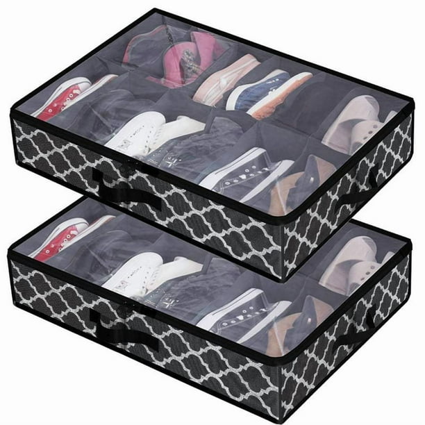 Organizador de zapatos debajo de la cama con capacidad para 24 pares - Juego de 2 x 12 Solución de almacenamiento debajo de la cama para cualquier tamaño de calzado