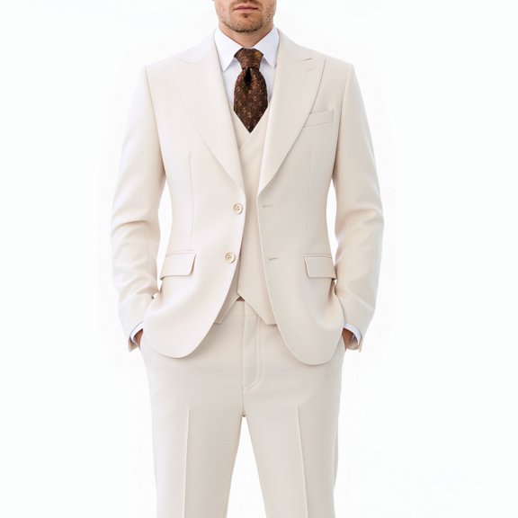 Beauty-Emily Men’s 3-Piece Slim Fit Suit Set – Notch Lapel Blazer, Vest & Pants in Premium Fabric for Wedding, Prom & Business, Lightweight Beige, Khaki & Olive
