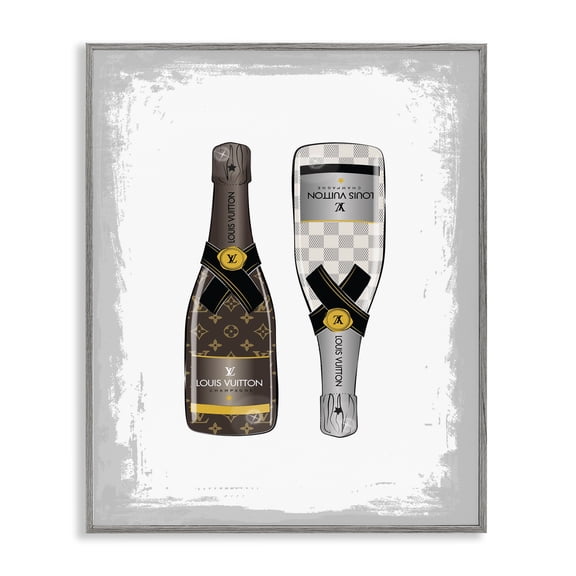 Stupell Industries Art Deco Patterned Champagne Bottles Gray Framed Giclee Art, 24 x 30, by Martina Pavlova