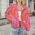 thumbnail image 3 of Jackets for Women Winter Coat Jackets Flannel Stand Collar Jacket(Orange Pink Wavy Abstract Pattern,Size:S-4XL), 3 of 7