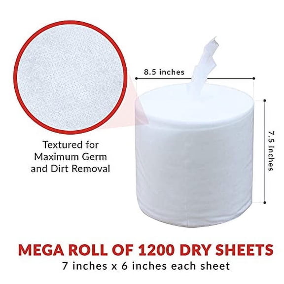 Dry Wipes Refill Set: 7200 Wipes (7" x 6"): Make Your Own Wet Wipes Using Your Preferred Cleaning Solution: 6 Refill Mega Rolls