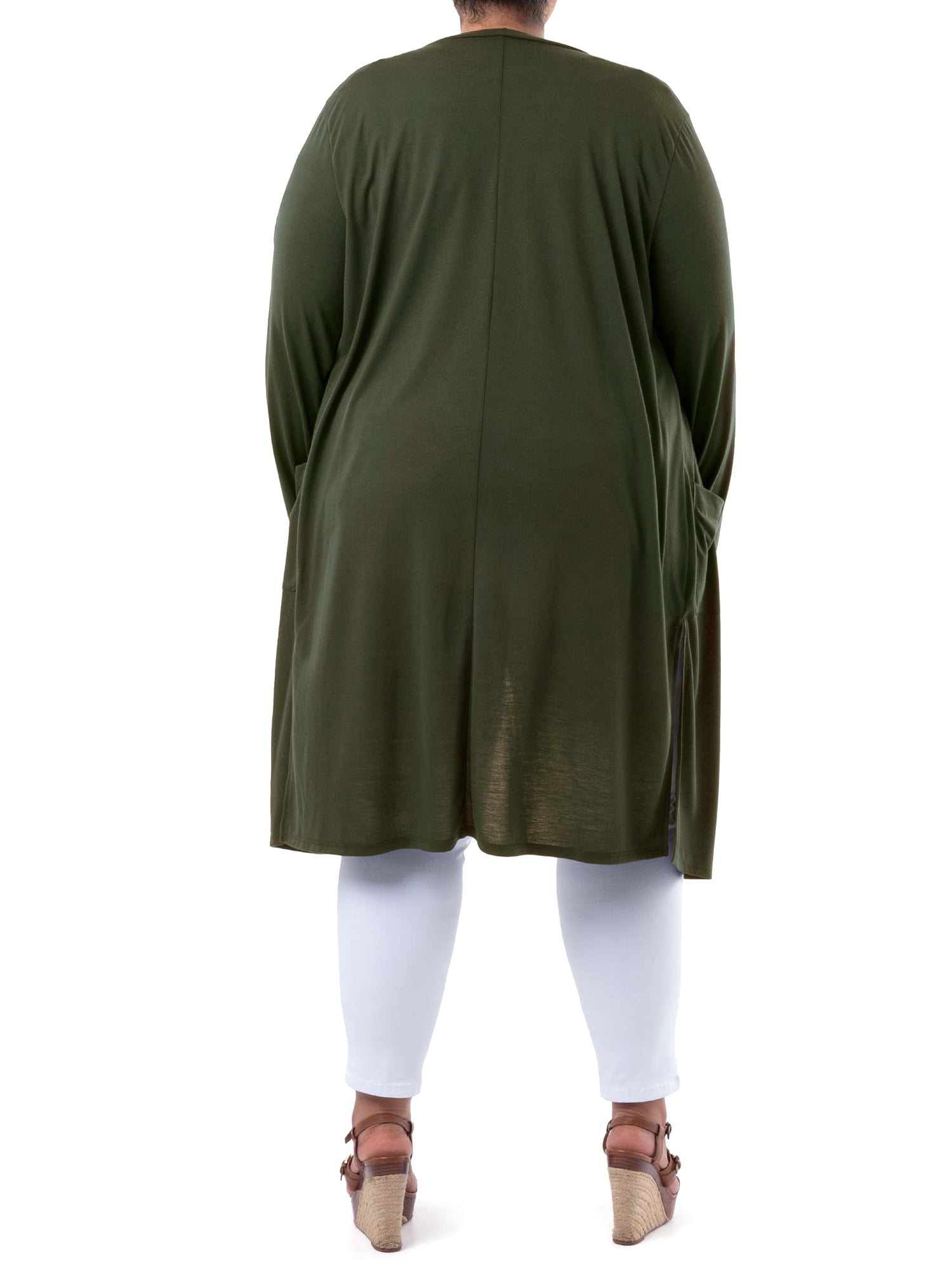 Wright's Women's Plus Size Long Sleeve Open Front Pocket Jersey Duster Cardigan, 1X-5X