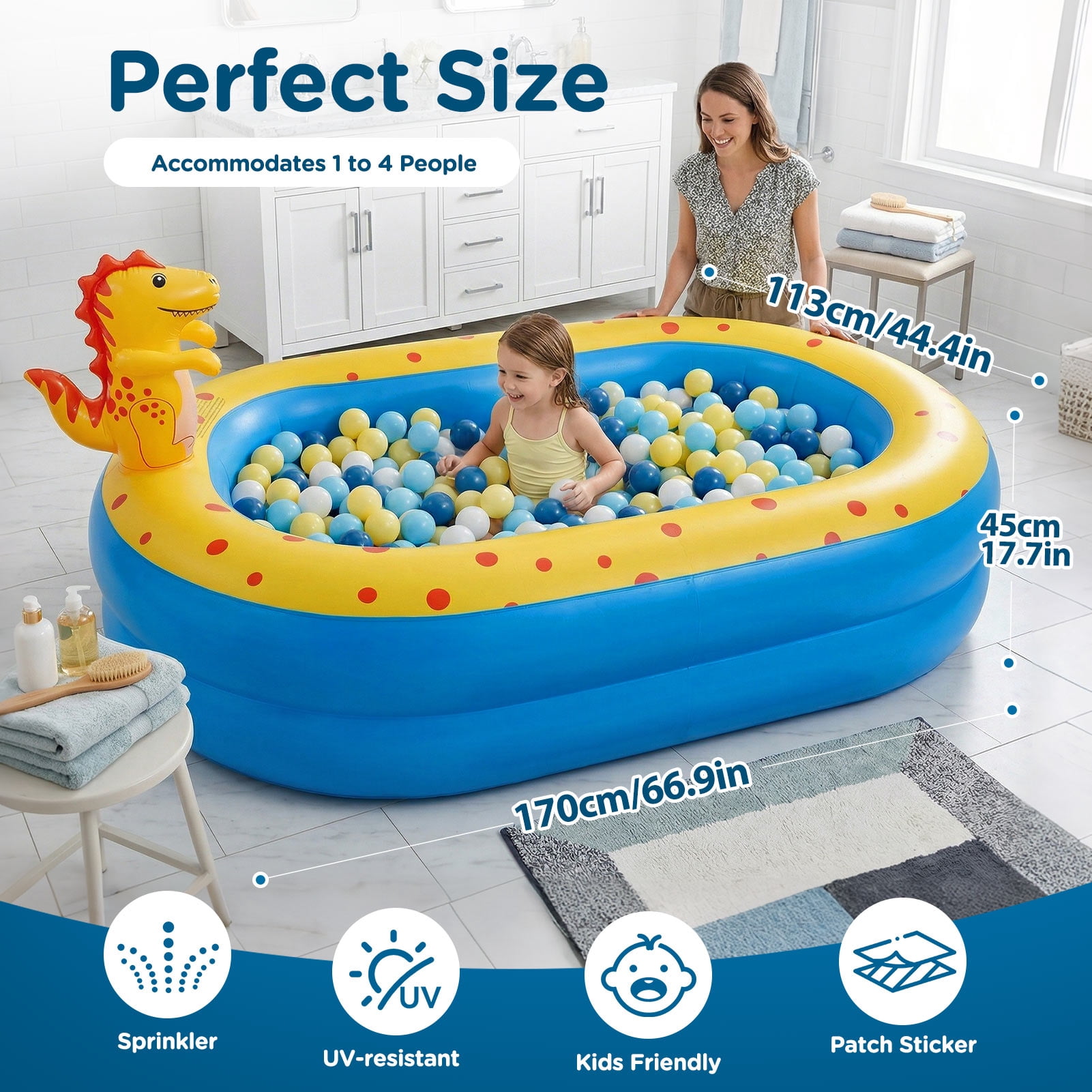 Livhil Kiddie Pools, Swimming Pool for Kids, 67'' x41'' x32'' Dinosaur Inflatable Pool with Sprinkler for Outdoor Law Summer Water Play