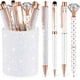 thumbnail image 2 of Sabary 8 bolígrafos con portalápices para escritorio, metal, cristal, diamante, portalápices con purpurina, bolígrafos elegantes, tinta negra, organizador de escritorio para mujeres, niñas, oficina, r, 2 of 3