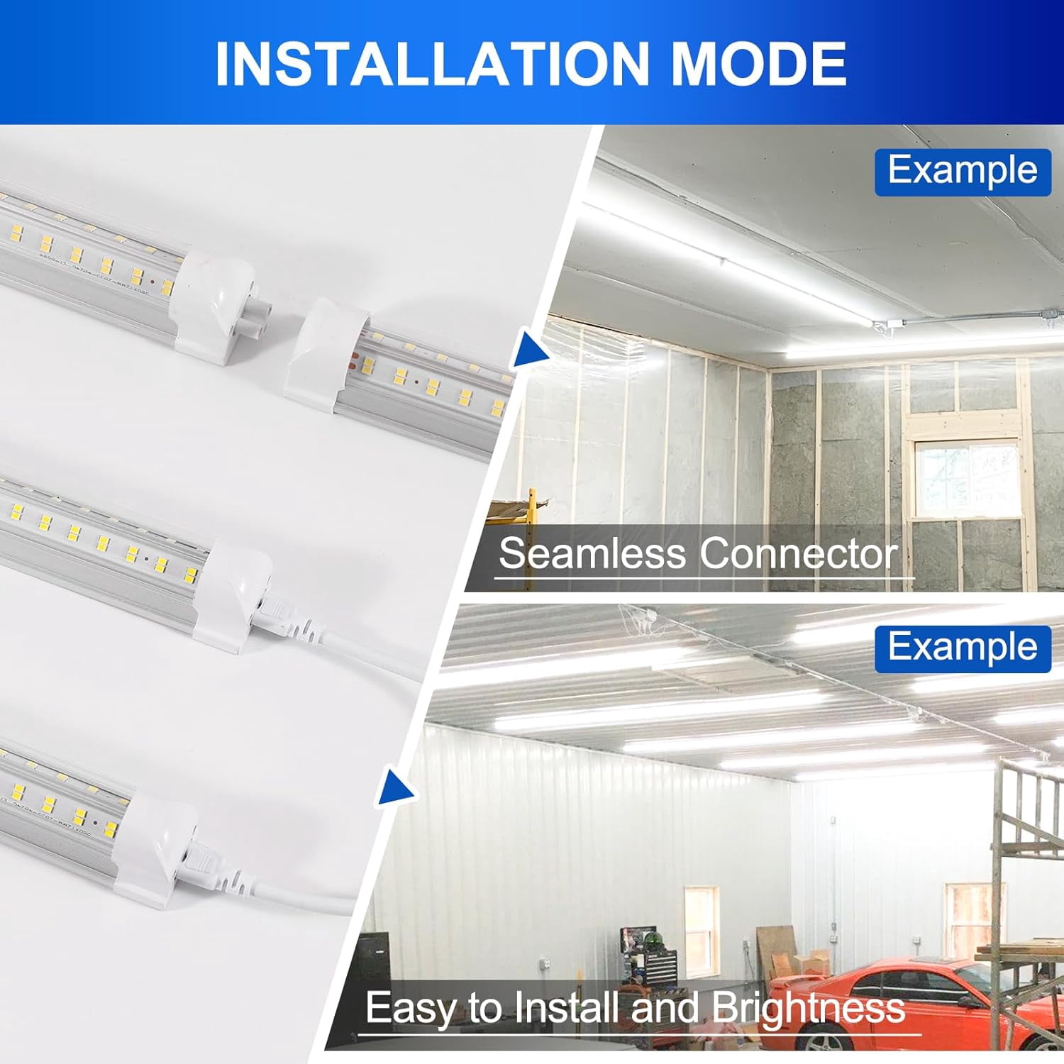 10Pack, Led Shop Lights,8FT LED Light 120W 5000K 19500LM Led Daylight,Garage Light Linkable Clear Cover Integrated V-Shape for Garage Warehouse Workbench Workshop