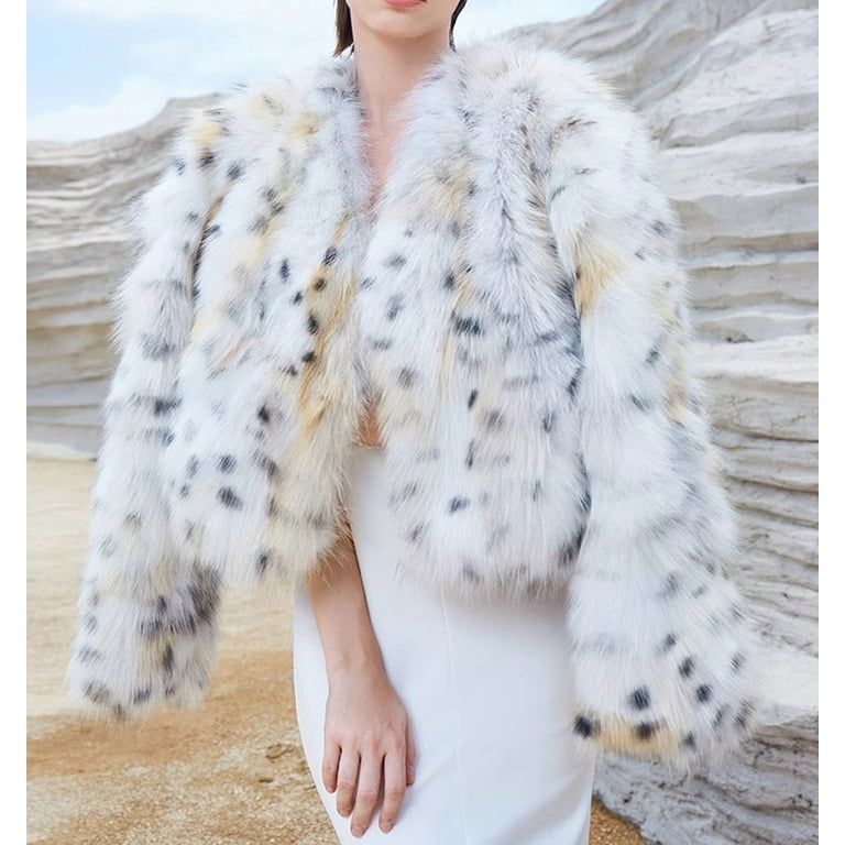 DJBM Women Sexy V-neck Snow Leopard Faux Fur Coat Warm Fuzzy DJBM Women Sexy V-neck Snow Leopard Faux Fur Coat Warm Fuzzy
