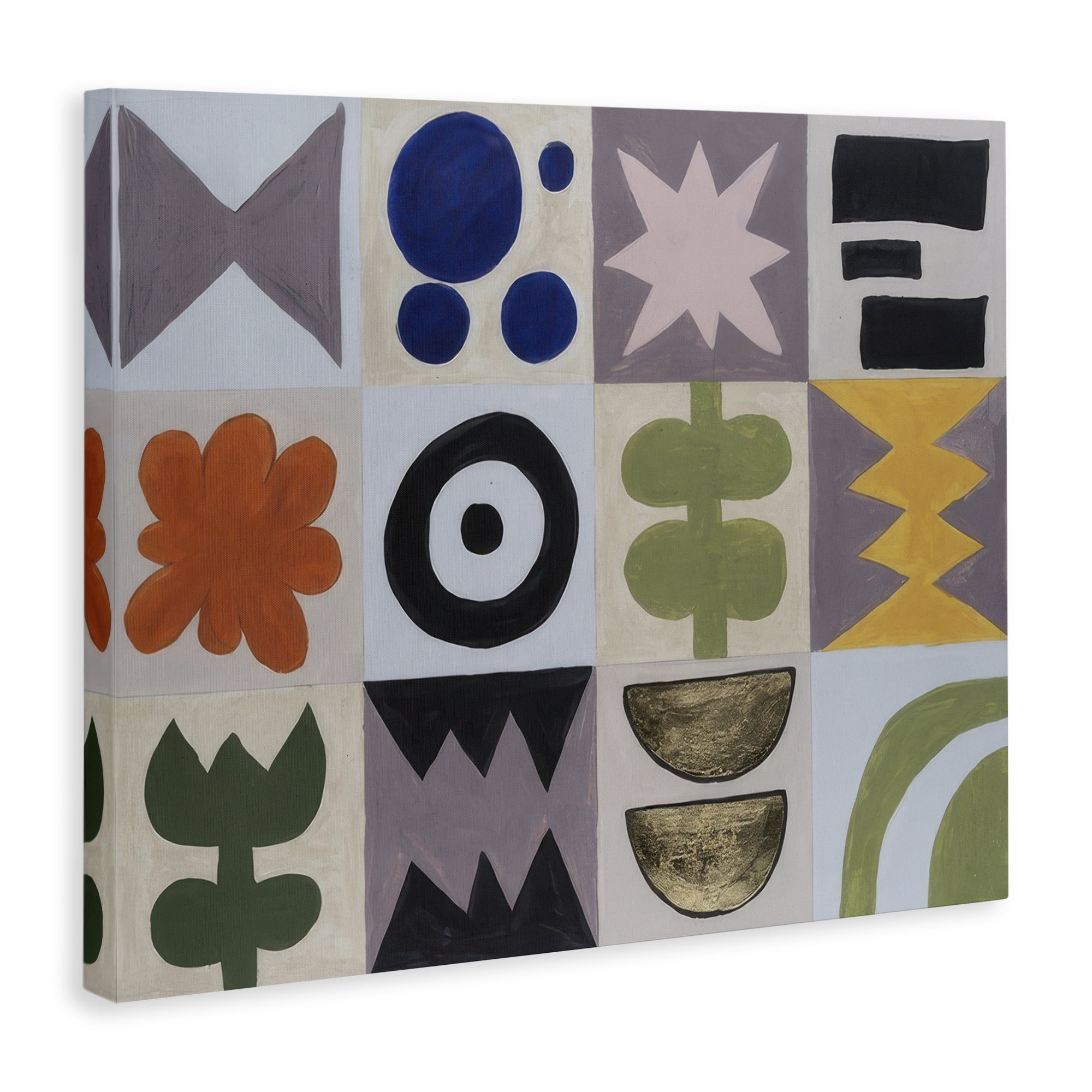 Stupell Industries Contemporary Tulips & Shapes Abstract Painting Wrapped Canvas Art Print Wall Art, 20 x 16