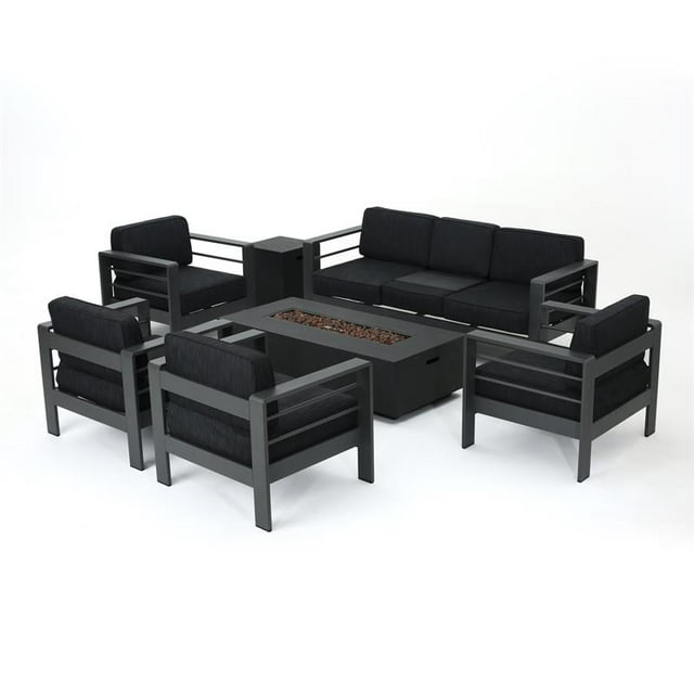Noble House Cape Corail Extérieur Gris 7 Pcs Ensemble de Conversation avec Table à Feu