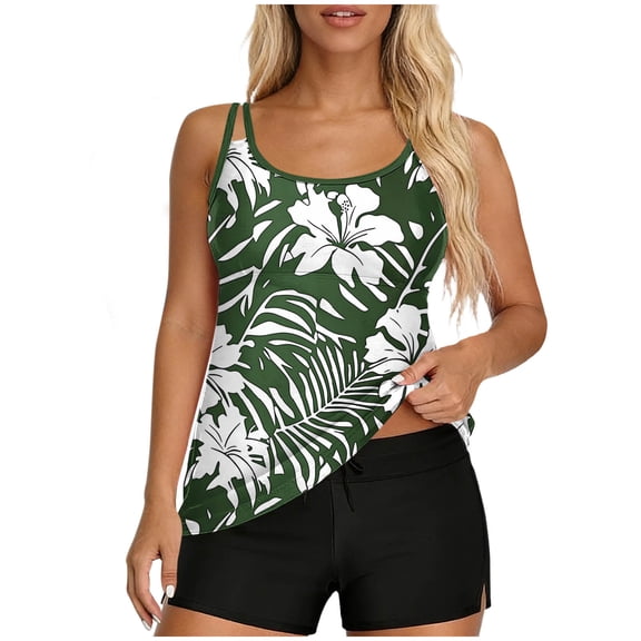 SELONE Modest Two Piece Swimsuits for Women Slimming Padded Bathing Suits Bottoms Modest Floral Swimwear with Pockets