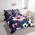 thumbnail image 2 of Castle Fairy Soccer Print Twin Bedding 7-Piece, Pink Ribbon Bow Bedding Comforter Set, Black Navy Blue,Navy Blue Reversible, 2 of 7