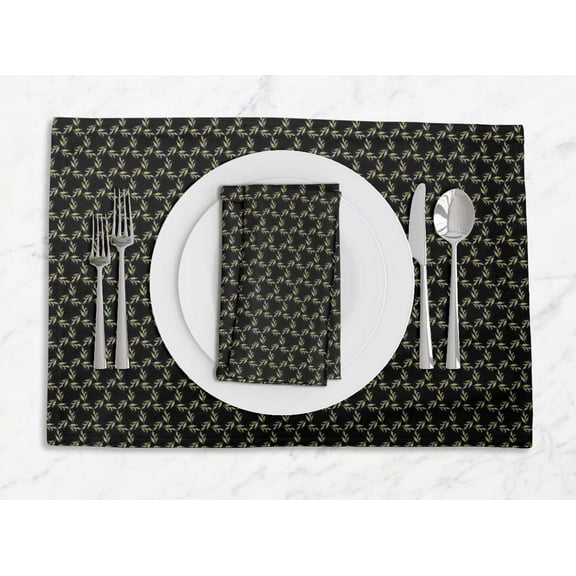 S4Sassy Black Flower Leaves Washable Printed Dining Reversible Tablemats With Napkins Set