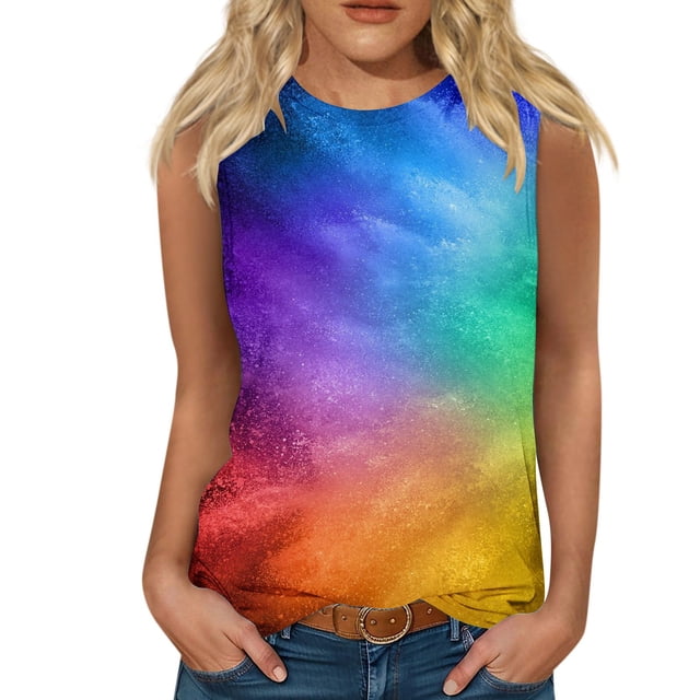 Snorda Blouses Sans Manches Mode Imprimée Confortable Respirant Col en V pour Femmes Grande Taille Tank Tops S-4TG