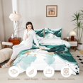 thumbnail image 3 of Manfei Elegant Abstract Ink Twin Comforter Sets, Marble Swirl Bedding Set, Teal White Gold, Reversible 2-Piece, 1 Comforter and 1 Pillowcase, 3 of 6