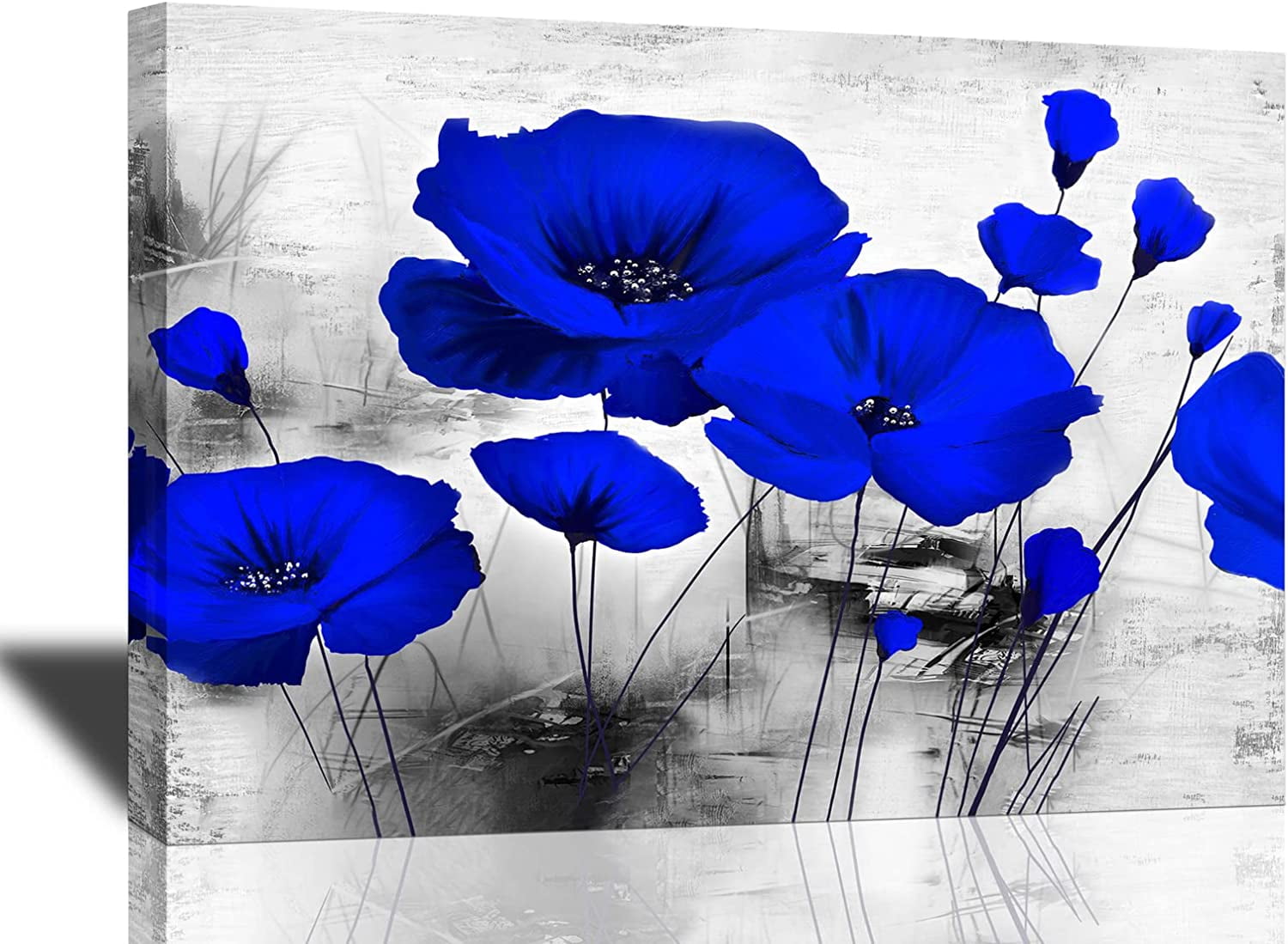 Blue Floral Wall Art Flower Pictures Black and White Wall Decor Blue