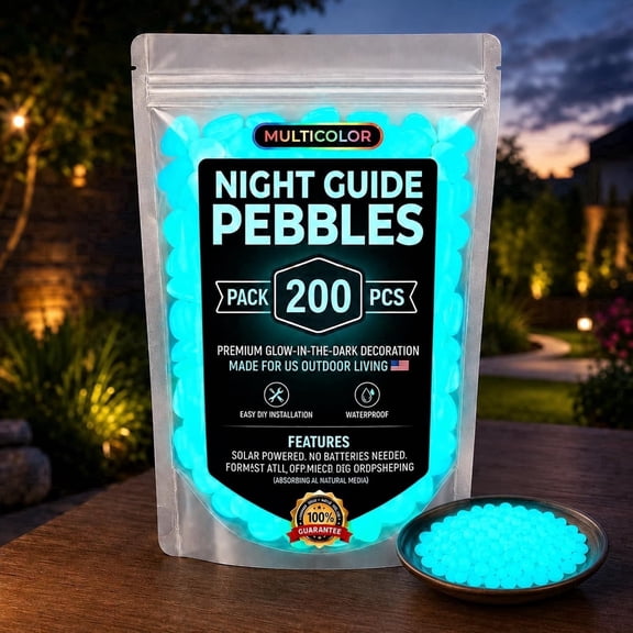200 Count Blue Glow in the Dark Rocks, Luminous Garden Pebbles for Outdoor Walkways, Pathways, Yard, Patio, Planters and Landscaping Decor