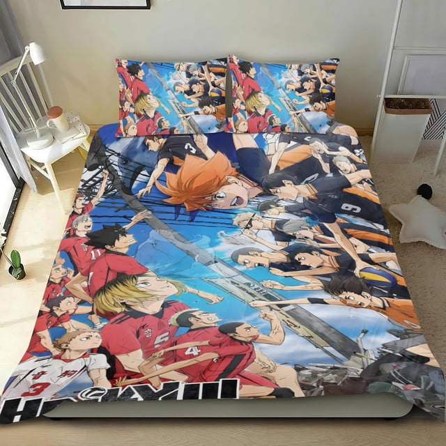 Haikyuu Conjunto de sábanas temático, trío de piezas, cómodo y amigable con la piel, diseño único, regalo de decoración para el hogar para familiares, amigos y fans, 90 cm * 190 cm
