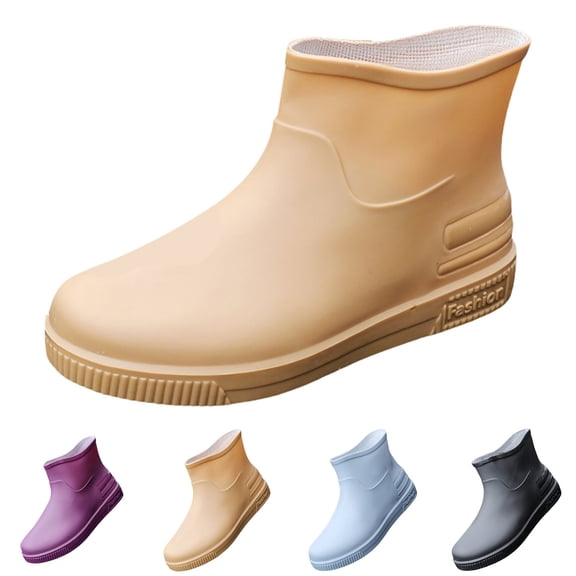 AUDeals Women's Rain Boots, Wide Calf Waterproof Shoes with Non Slip Comfort for Outdoor Gardening (Khaki, 7.5)