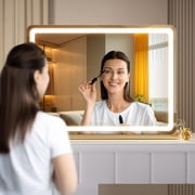 Hasipu 32x 20 LED Vanity Mirror Round Gold Lighted Makeup Mirror with Dimmable 3 Modes, Touch Screen Control