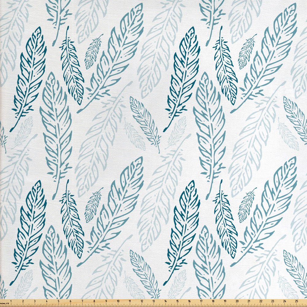 Teal and White Fabric by The Yard, Pastel Colored Grunge Looking
