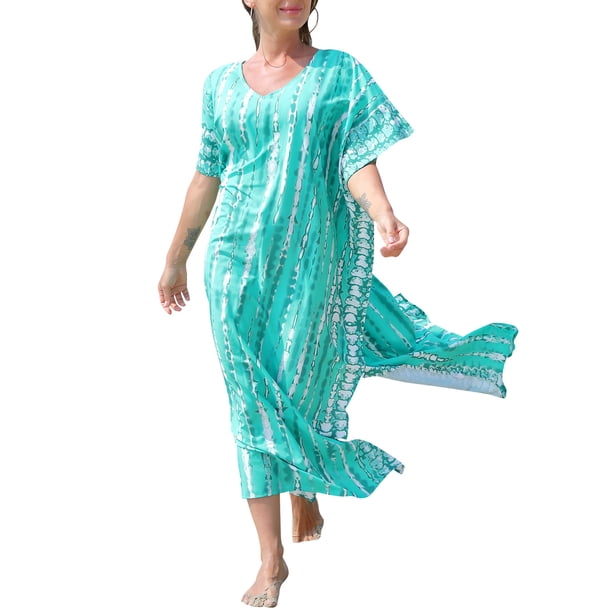 Vestido maxi de gran tamaño para mujer Tie Die Printed V Neck Beach Robe Cover Ups Abanopi Vestido