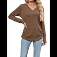 thumbnail image 1 of Camisetas de Mujer con Cuello en V, Larga, Informales, Básicas, Lisas y Suaves Café XXL, 1 of 10