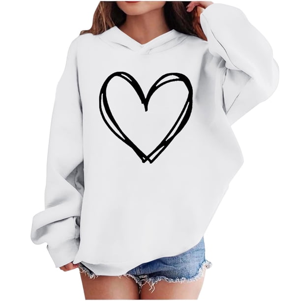 Sudadera con capucha y estampado de corazón de San Valentín, sudadera de manga larga para niños y niñas, chaqueta para niñas de talla mediana y grande.