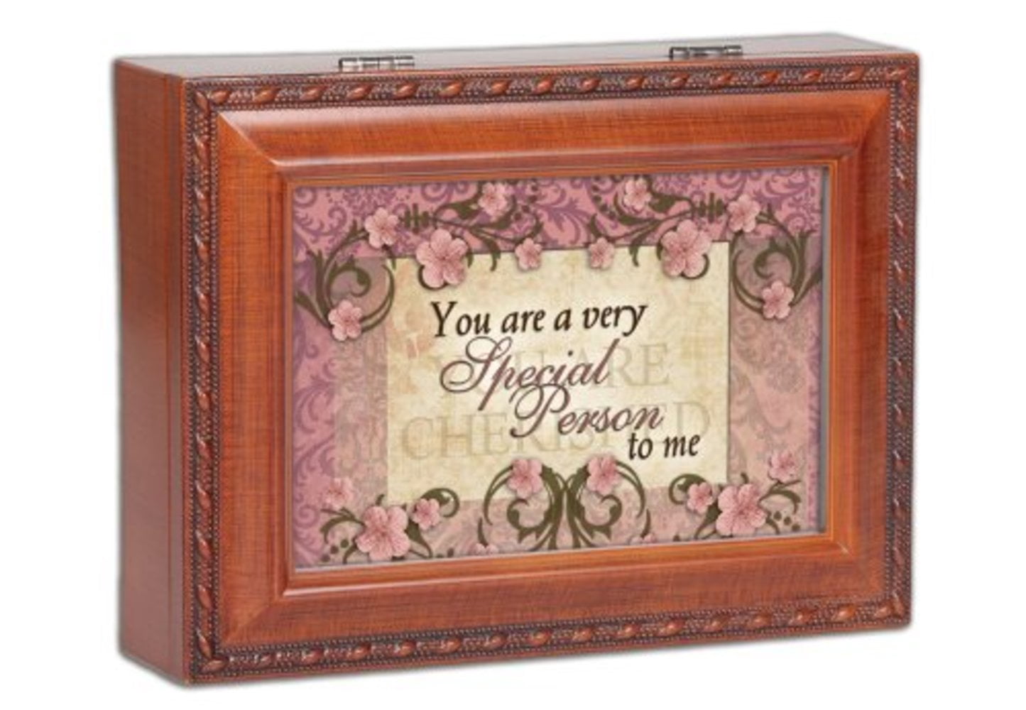 Cottage Garden Woodgrain Music Jewelry Box – Plays “That’s What Friends Are For”, Velvet Lined With Photo Frame