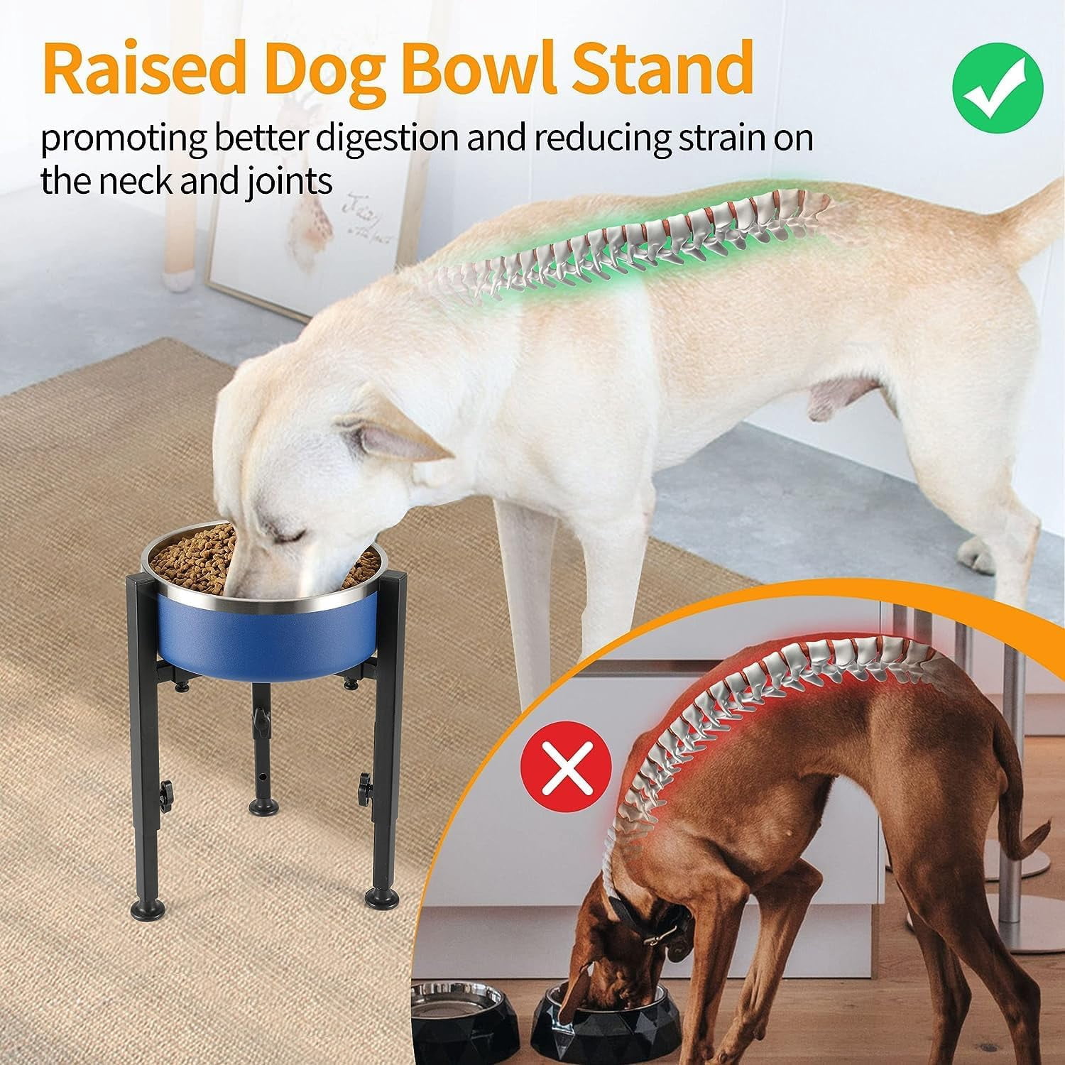 Adjustable Anti-Slip Dog Bowl Stand - Height Adjustable Feeder for Large/Small Dogs, Dog Bowl Stand Adjusts to 4 Heights, Black