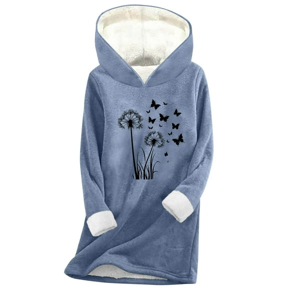 FNFYFH Long Hoodies for Women Sherpa Fleece Lined Pullover Hoodies Cute Hooded Graphic Sweatshirt Cozy Warm Loungewear for Cold Weather