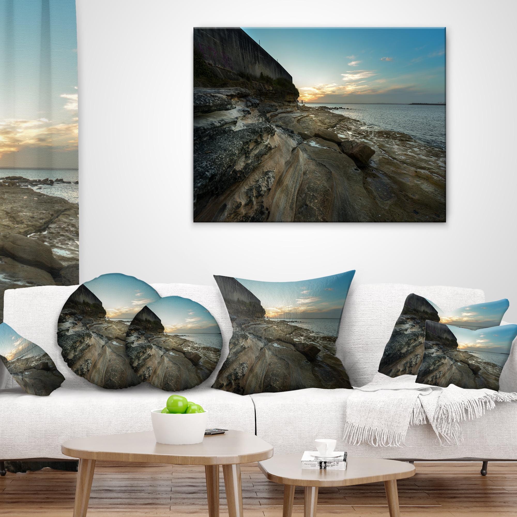Designart Rocky Sydney Beach View - Seascape Throw Pillow - 12x20