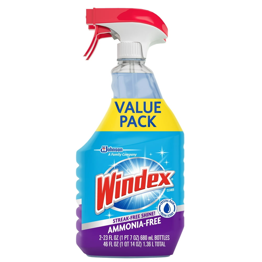 Windex AmmoniaFree Glass Cleaner Trigger Bottle, Crystal Rain, 23 fl
