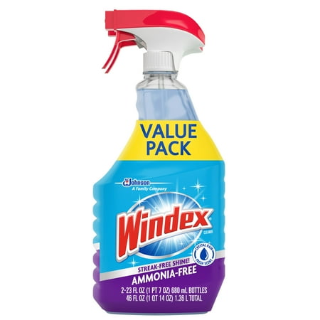 Windex Ammonia-Free Glass Cleaner Trigger Bottle, Crystal Rain, 23 fl oz (2 ct)