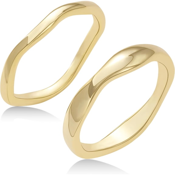 Gold Rings for Women Non Tarnish 14K Gold Plated Stackable Ring Set Simple Trendy Wave Rings Birthday Gifts for Mom Waterproof Gold Jewelry Size 5-10