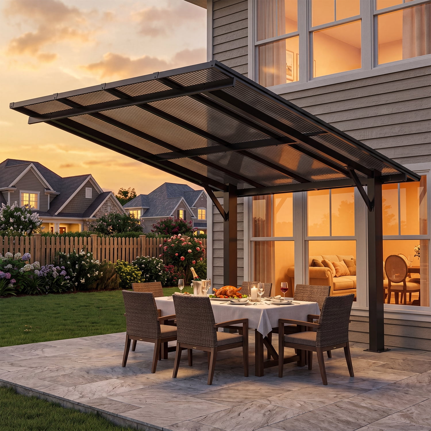 BaPiPro 10' x 8' Gazebo for Patio, Hard Top Lean to Gazebo Pergola Carport, Freestanding Shelter Pergolas and Gazebos Clearance with Patio Roof, Wall-Mounted Heavy Duty Awnings for Patio, Decks