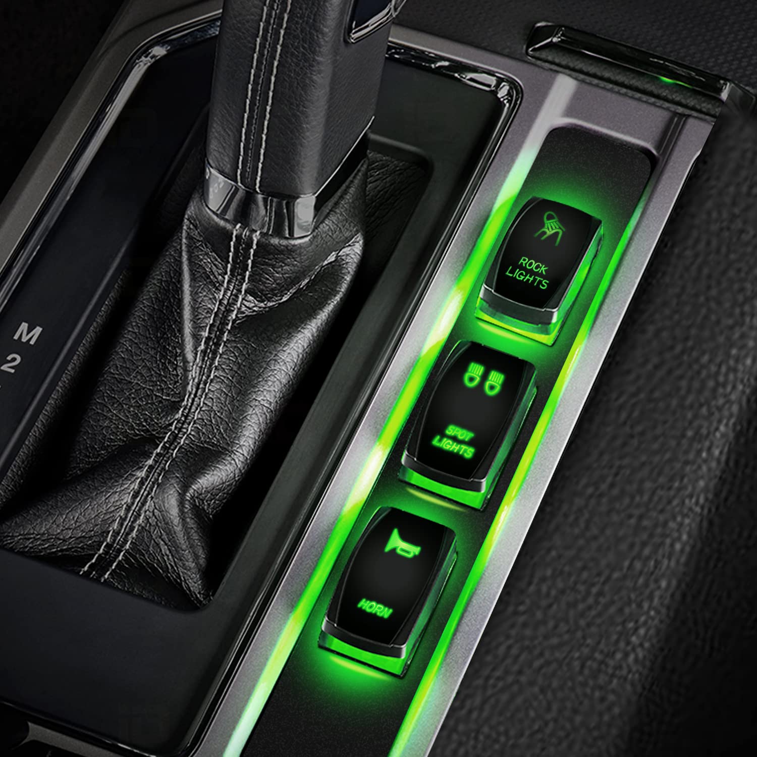 Waywe Rock Lights Rocker Switch Led Light Bar Switch 5Pin Laser On Off SPST switches 20A 12V 10A 24V Switch Green with Jumper Wires Set for Cars Trucks RVs